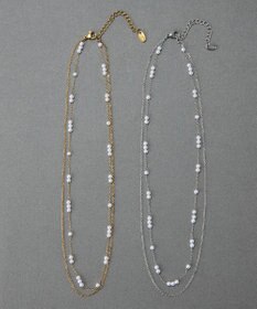 Phoebe 〈金属アレルギー対応〉レイヤードステーションパールネックレス　ゴールド　ステンレス