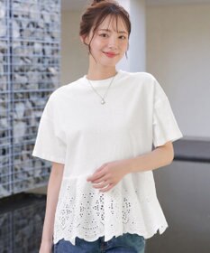 Tiaclasse 【洗える】刺繍レースドッキングカットソートップス