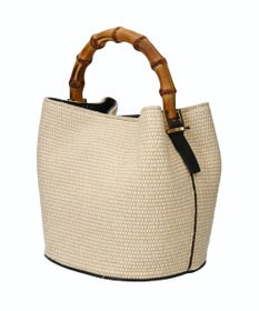 INTER-CHAUSSURES 【LORISTELLA】バンブーハンドルラフィアバケットバッグ