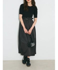 Green Parks ランタン型ニットドッキングタフタワンピース