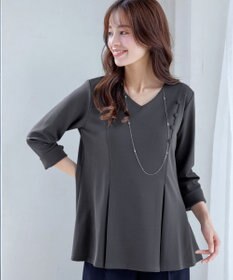 Tiaclasse L 【洗える】美ラインタックボタンカットソートップス