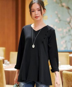 Tiaclasse L 【洗える】美ラインタックボタンカットソートップス