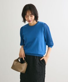 Green Parks 袖プリーツドッキング５分袖ニットプルオーバー