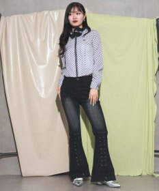 WEGO レースアップストレッチフレアデニム