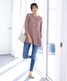 Tiaclasse L 【洗える】 サイドプリーツ長袖チュニックブラウス