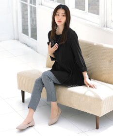 Tiaclasse 【洗える】 サイドプリーツ長袖チュニックブラウス