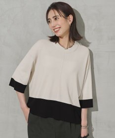 ICB L 【人気のため新色追加】VIS/NYハイゲージ バイカラーニットT  トープ×ブラック配色