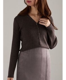 Te chichi ウェーブメタル釦Vネックリブカーディガン