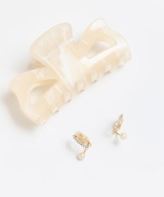 Phoebe <オンワード限定セット>【痛くないシリーズ】マーブルカラーバンスクリップ×ラインストーンパールフロートライトフィットイヤリング