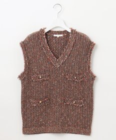 自由区 ミックスツイードニット  ベスト