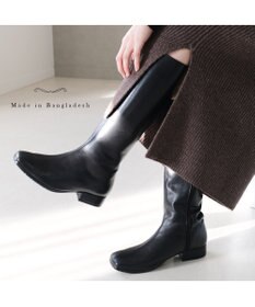 Pointer 本革ローヒール スクエアトゥロングブーツ