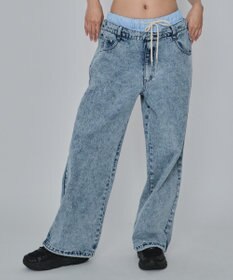 WEGO 【ユニセックス着用ITEM/MLサイズ展開/ウエストゴム】ボクサードッキングデニムパンツ