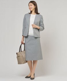 J.PRESS LADIES 【セットアップ対応・洗える・撥水】コットンFITTY ノーカラー ジャケット