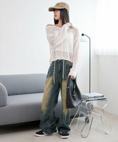 WEGO 2WAYオフショルメッシュニット