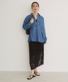 WEGO 【ANGIE VINTAGE】襟が選べる デニム プルオーバー シャツ（バンドカラー/レギュラー）