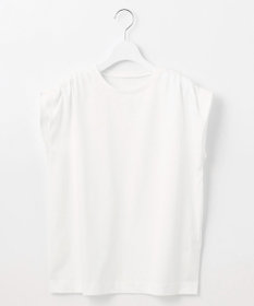 自由区 S 【洗える】タックギャザーネック Tシャツ