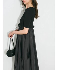 Green Parks ランタン型ニットドッキングタフタワンピース