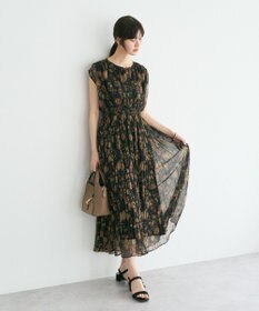 YECCA VECCA シアー花柄プリーツワンピース