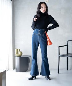 WEGO ハイウエストストレッチデニムフレアパンツ