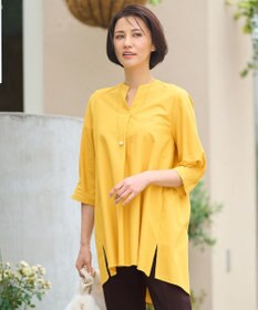 自由区 S 【UVカット・吸水速乾・洗える】ツイストプレーンバンドカラーチュニック丈 カットソー