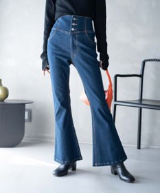 WEGO ハイウエストストレッチデニムフレアパンツ