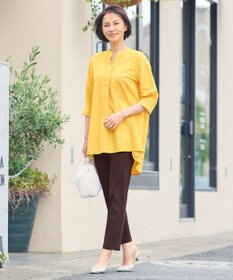 自由区 S 【UVカット・吸水速乾・洗える】ツイストプレーンバンドカラーチュニック丈 カットソー