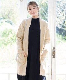 Tiaclasse L 【洗える】大人華やかなアラン柄ニットカーディガン