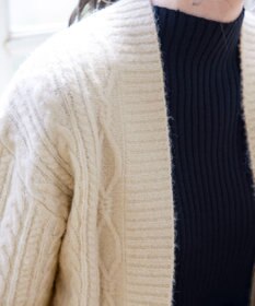 Tiaclasse L 【洗える】大人華やかなアラン柄ニットカーディガン