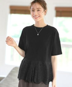 Tiaclasse 【洗える】刺繍レースドッキングカットソートップス