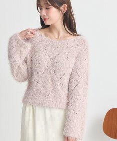 earth music&ecology シャギーミックス透かしハート柄ニットプルオーバ