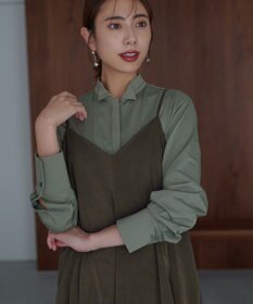 ICB 【洗える】 ブラウスライクジャージー ロングカットソー スモークグリーン系