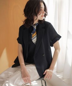 組曲 【WEB限定】メランジレノクロス バックペプラムジャケット ネイビー系