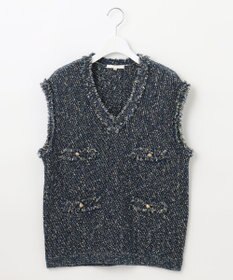 自由区 ミックスツイードニット  ベスト