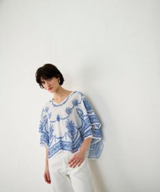 GRACE CONTINENTAL スカーフプリントポンチョトップ