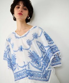 GRACE CONTINENTAL スカーフプリントポンチョトップ