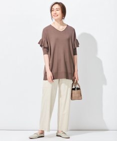 自由区 L 【洗える】ハイツイストコットンアセテート フリルデザインニット