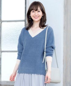 Tiaclasse L 【洗える】表情豊かなメランジニットVネックトップス