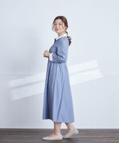 Tiaclasse L 【洗える】パール釦フレアシャツワンピース