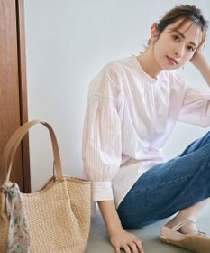 ANY SIS 【洗える】シャーリングフリルスタンド ブラウス