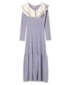 earth music&ecology パイピングフレアカラーニットワンピース