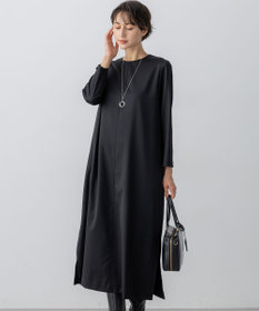 23区 L 【洗える】メリノウールサテン ワンピース ブラック系
