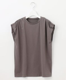 自由区 S 【洗える】タックギャザーネック Tシャツ