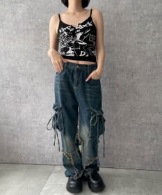 WEGO 【カップ付きインナー】グラフィックリブキャミソール