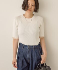 AMERICAN HOLIC 袖口バイカラー半袖ニットプルオーバー