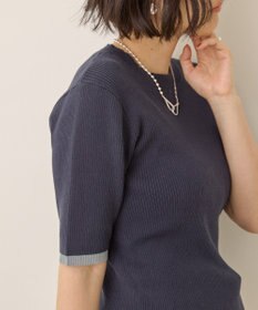 AMERICAN HOLIC 袖口バイカラー半袖ニットプルオーバー