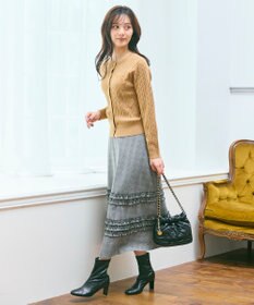 Feroux ケーブル編み×リボン刺繍 ニット カーディガン