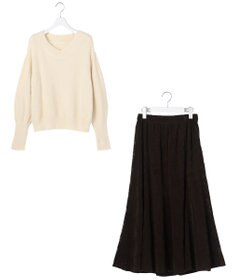 ANY SIS 【2SET】フェザー ニット × フロッキー スカート