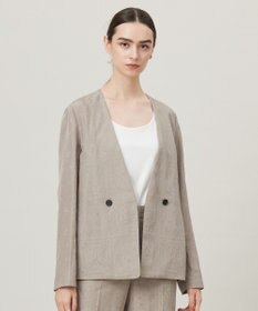 ICB 【日本製・洗える】ペイズリーレノクロス ノーカラージャケット