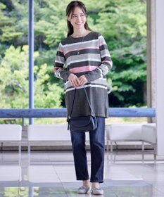 Tiaclasse L 【洗える】マルチボーダーニットチュニック