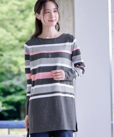 Tiaclasse L 【洗える】マルチボーダーニットチュニック